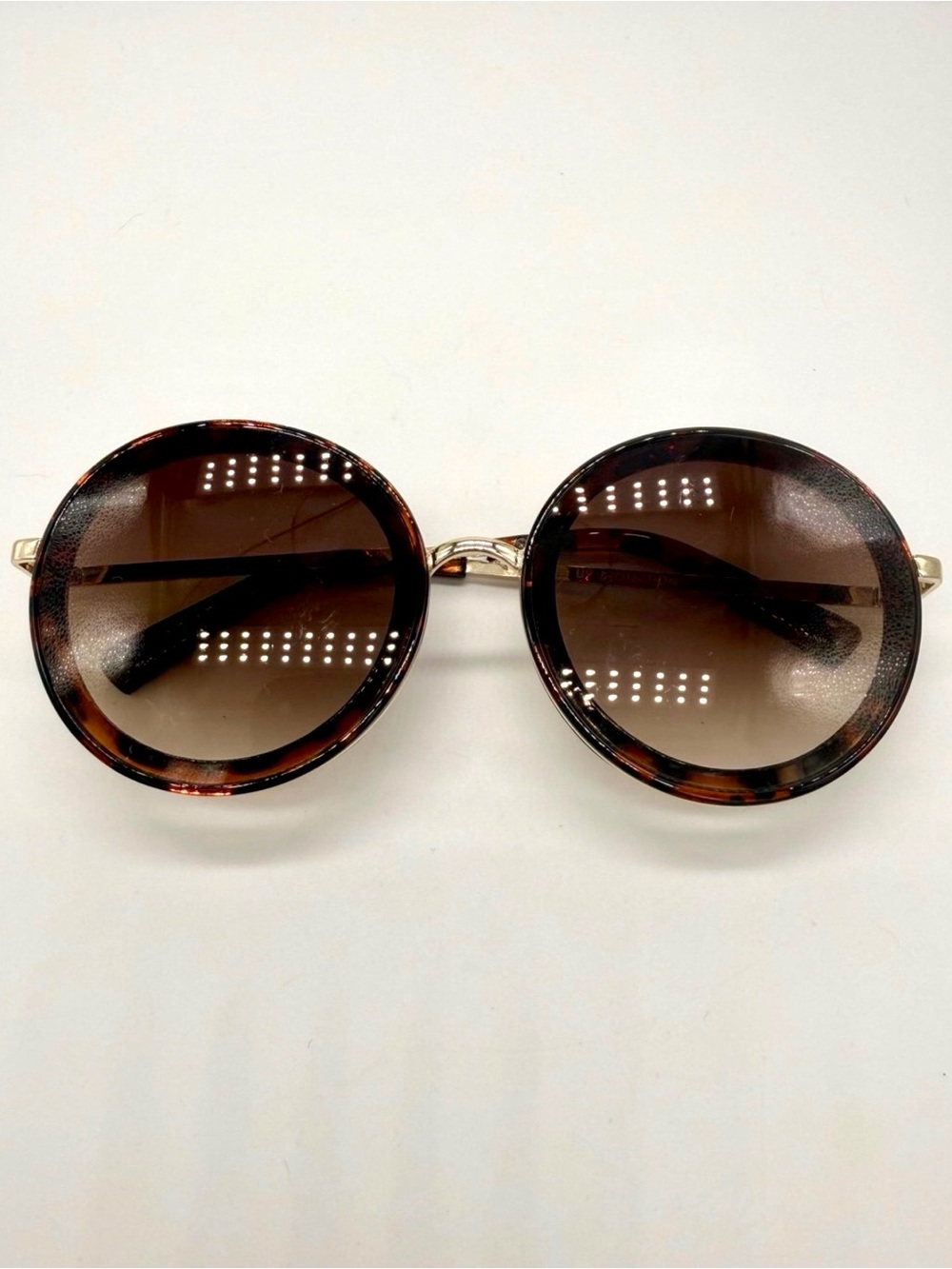 Oversized Round Tortoiseshell Sunglasses Gold Metal Accent Boho Chic
